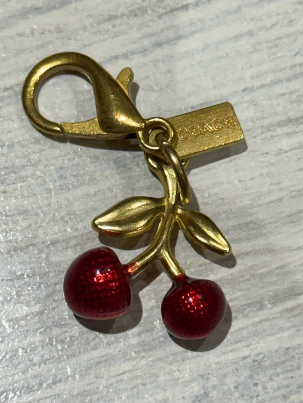 C Gold-Tone Cherry Charm Keychain - Red